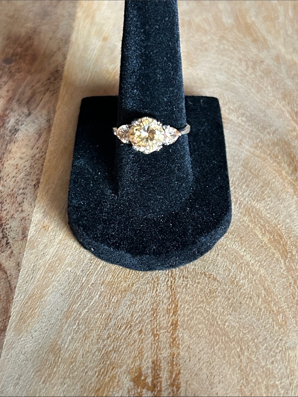 Classic Yellow Gold-Tone Solitaire Ring with Side Accents